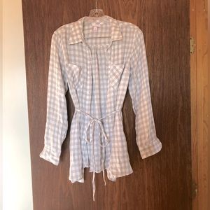 Maternity button down flannel blouse long sleeve shirt top womens Medium